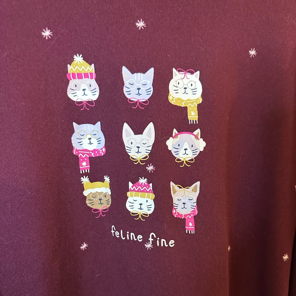 Lauren Conrad Feline Fine Cat Sweatshirt Womens S Burgundy Cozy Lounge Chic - Picture 6 of 6